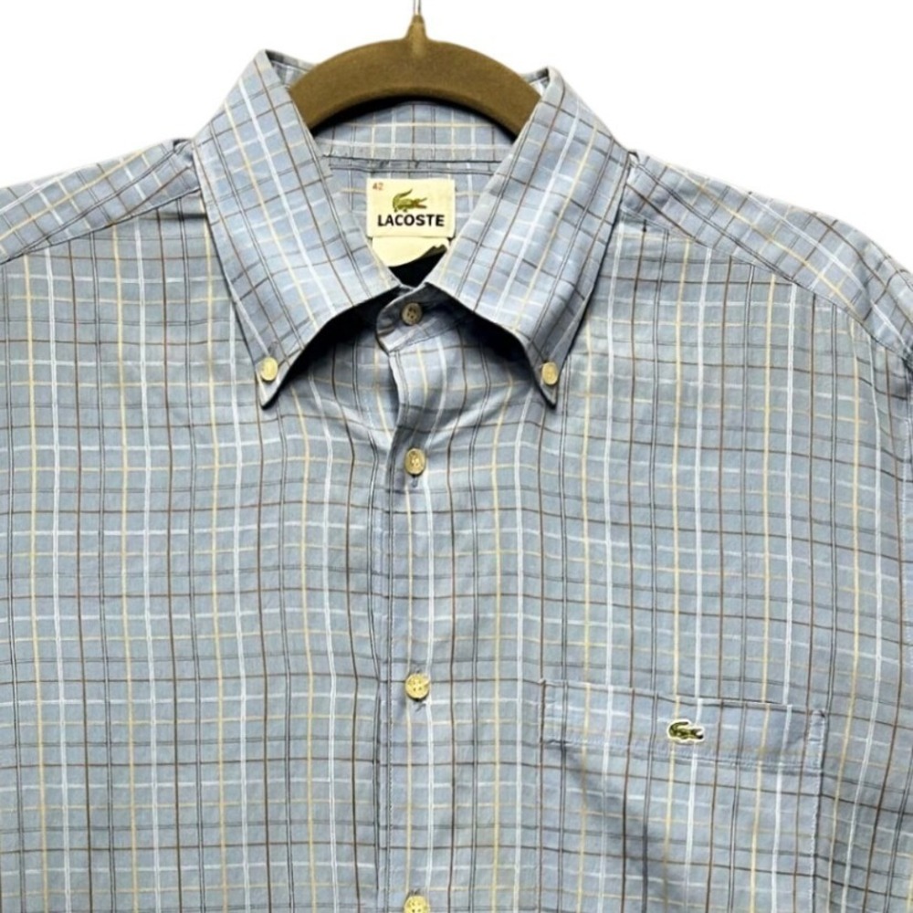 Vintage Lacoste Button Down Shirt Mens 42 Blue‎ Made in France